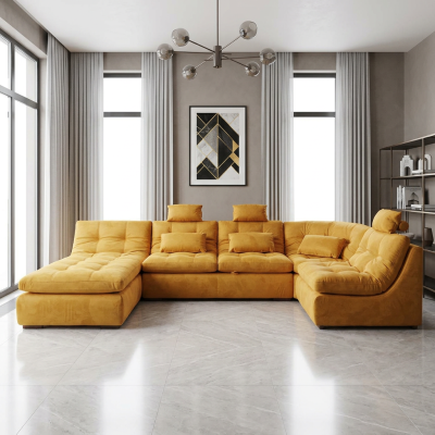 Модульный диван «Лиссабон» П образный горчица