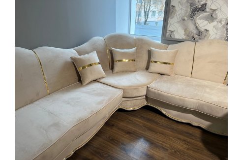 Угловой классический диван «Lara» 2-У-1 беж золото – изображение 7