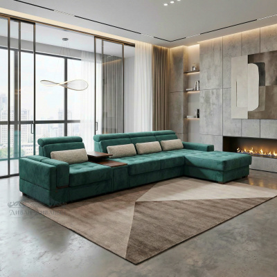 Угловой диван «Гранд» раскладной с тумбой  бирюза