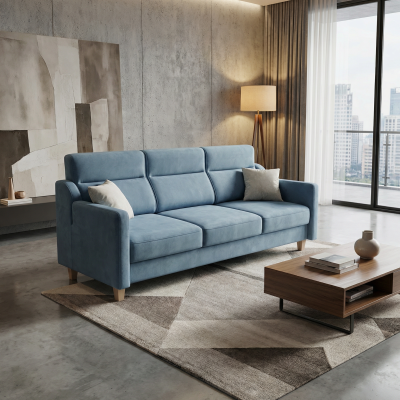 Прямой диван «Софт» тройка голубой