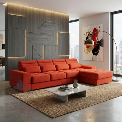 Угловой диван «Гранд» оранжевый