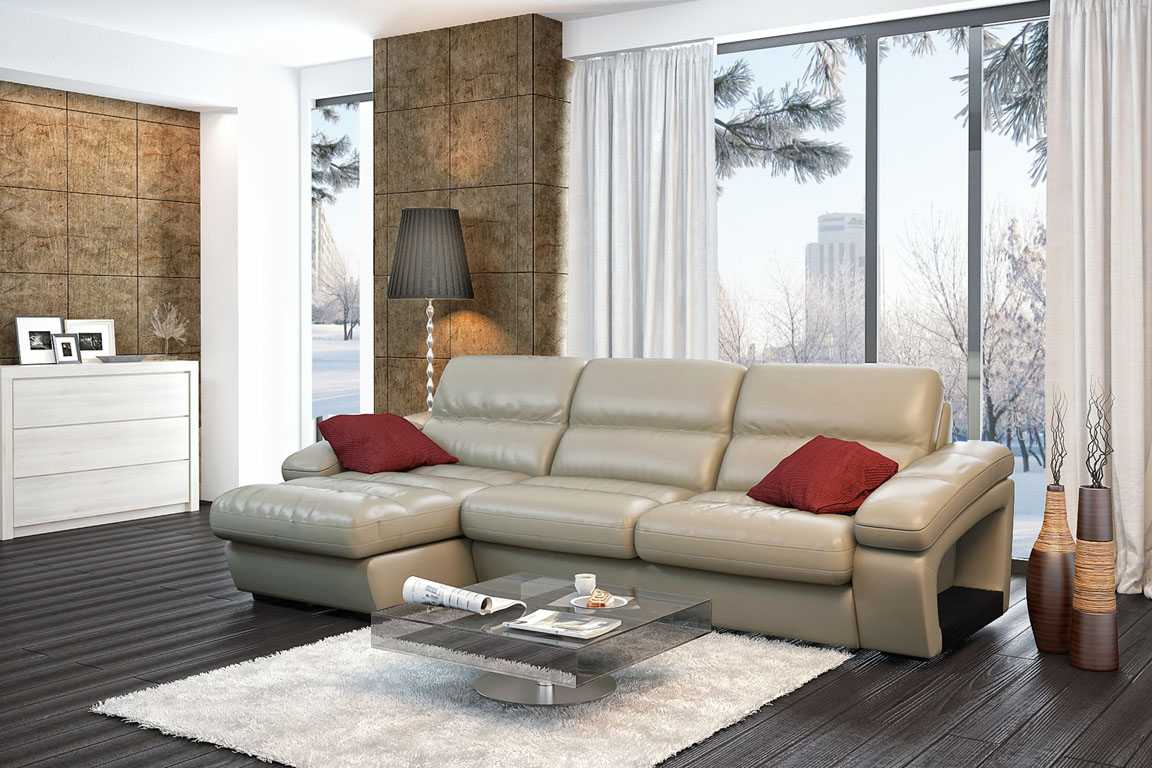 Модульный кожаный диван «Дамин» с оттоманкой – изображение 1