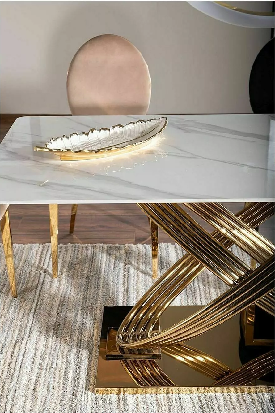 Стол обеденный SIGNAL HERMES эффект белого мрамора/золотой 160/90 – изображение 12