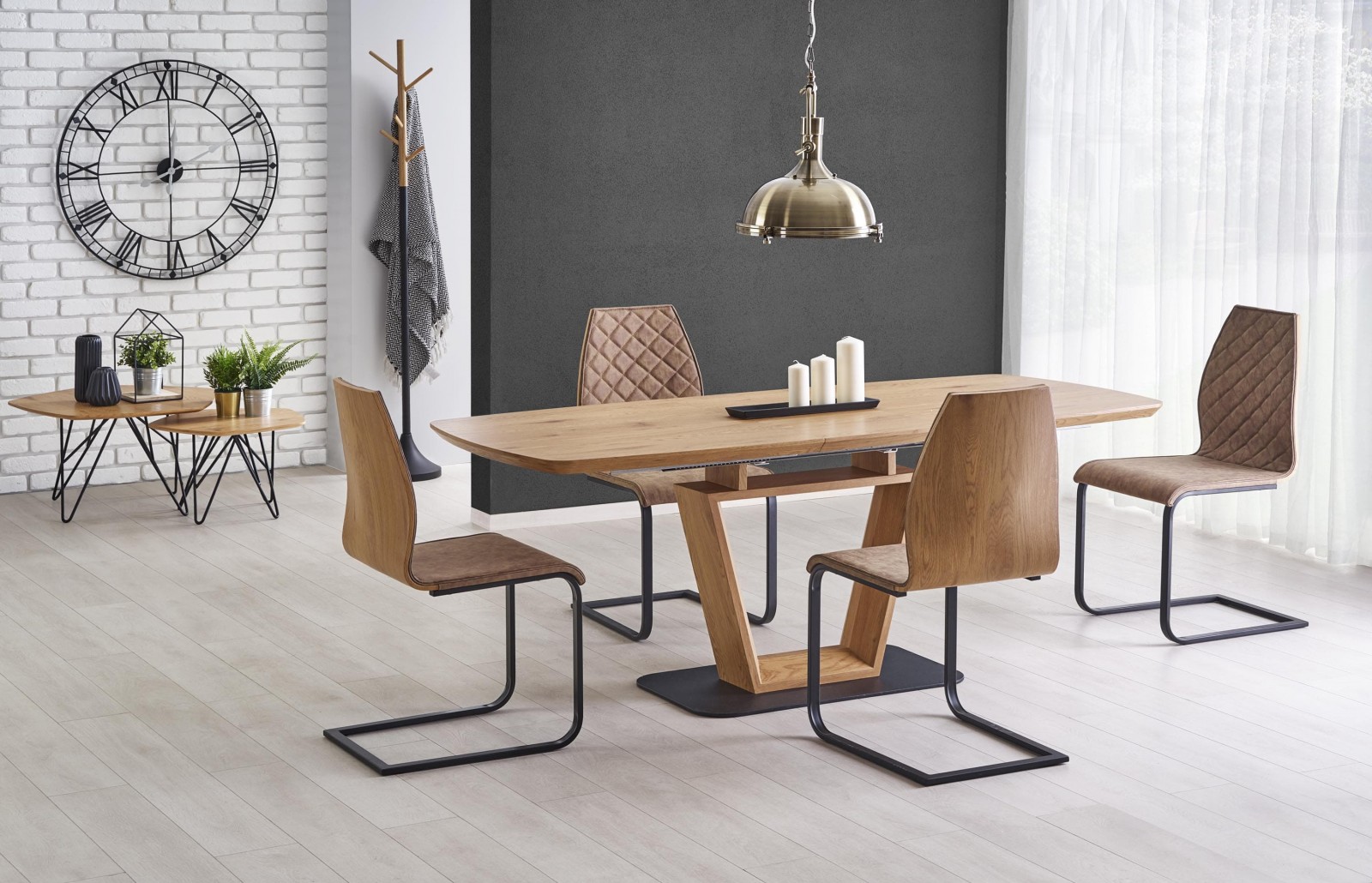 Стол обеденный HALMAR BLACKY золотой дуб/золотой дуб, 160-220/90/76 – изображение 1