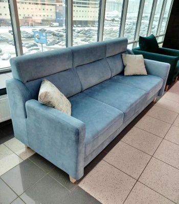 Прямой диван «Софт» тройка голубой